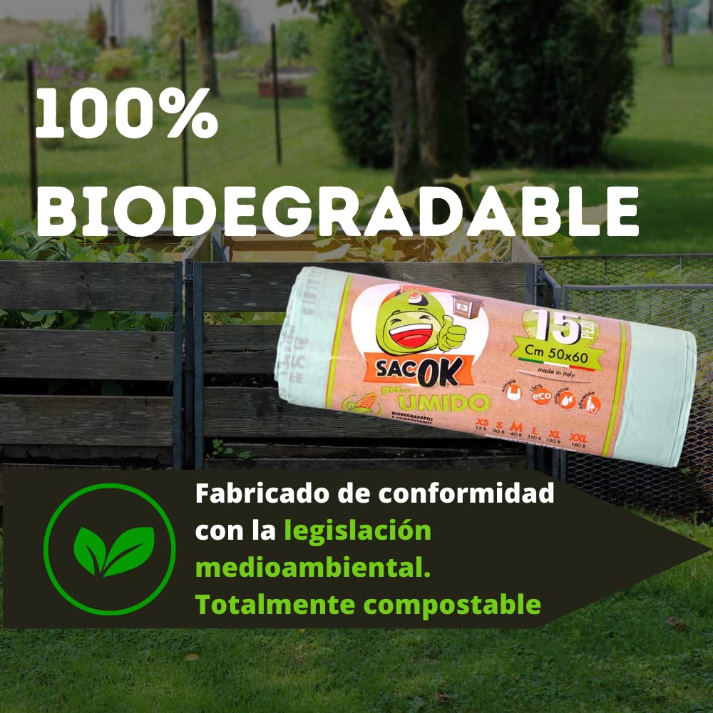 90 Bolsas Húmedas Biodegradables 50x60cm, Bolsas Húmedas, Bolsas Compostables con Asas Bolsas Húmedas, Bolsas de Basura, Recogida de Residuos Orgánicos, Bolsas Húmedas Biodegradables
