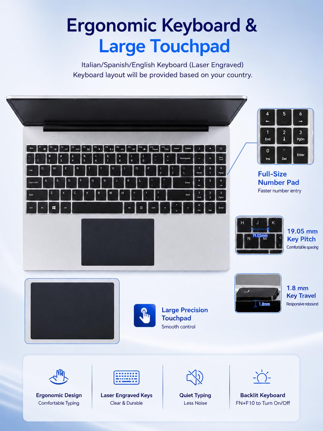 PC Portatile 14 Pollici, Notebook con Processore N100 fino a 3,4 GHz, 16 GB RAM DDR4, SSD 512 GB, Display IPS FHD, USB-C, Win 11 Pro, WiFi 5, HDMI, Laptop Leggero per Lavoro e Studio