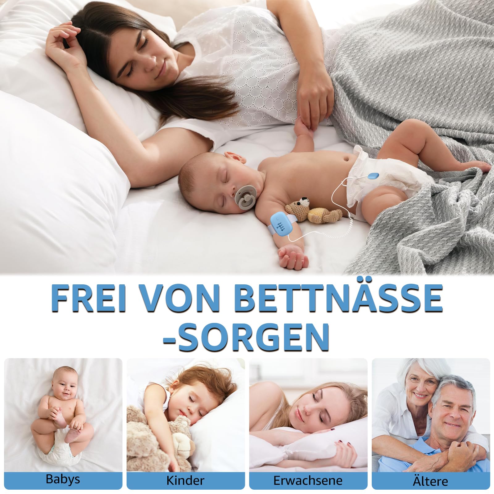 Alarme d'énurésie nocturne pour enfants et adultes VIHBRAI, sonnette pour pantalon avec 3 modes de fonctionnement, USB rechargeable, alarme de pot sans fil, alarme d'urine et vibration