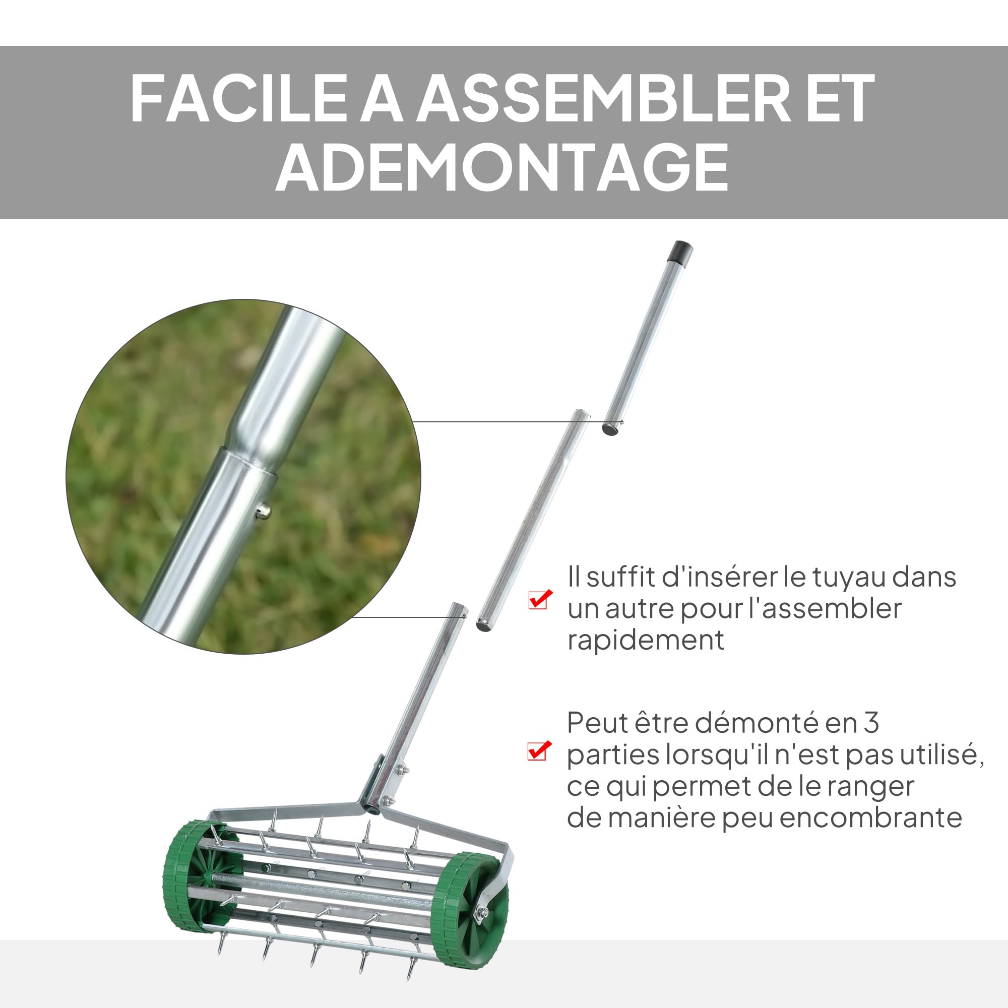 Outsunny Rouleau aérateur pour pelouse avec Manche télescopique, 98 x 45 x 87 cm, Vert