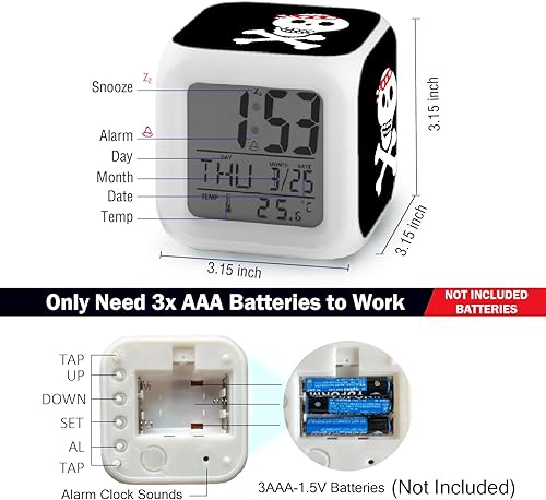 Miniatura 5 de Reloj despertador para niños con patrón de calavera, funciona con pilas, reloj despertador de escritorio brillante para niños de 6 a 13 años, ideas
