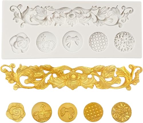 Miniatura 1 de QDMOLDS Moldes de silicona para tartas de alivio barroco, estilo barroco, curlicues, molde de fondant de encaje, moldes de botón vintage para