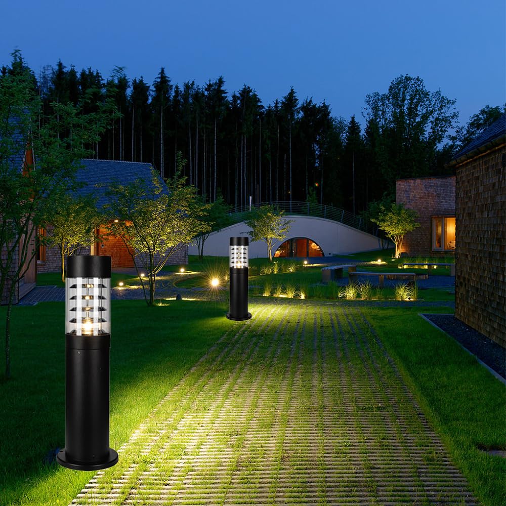 Mengjay Farolas Exterior Jardin,Negro LED Lampara de Jardin IP65 Impermeable Lámpara de Columna,Lámpara de pie para exterior E27 Luz Exterior, para Villa Hotel Patio Terraza