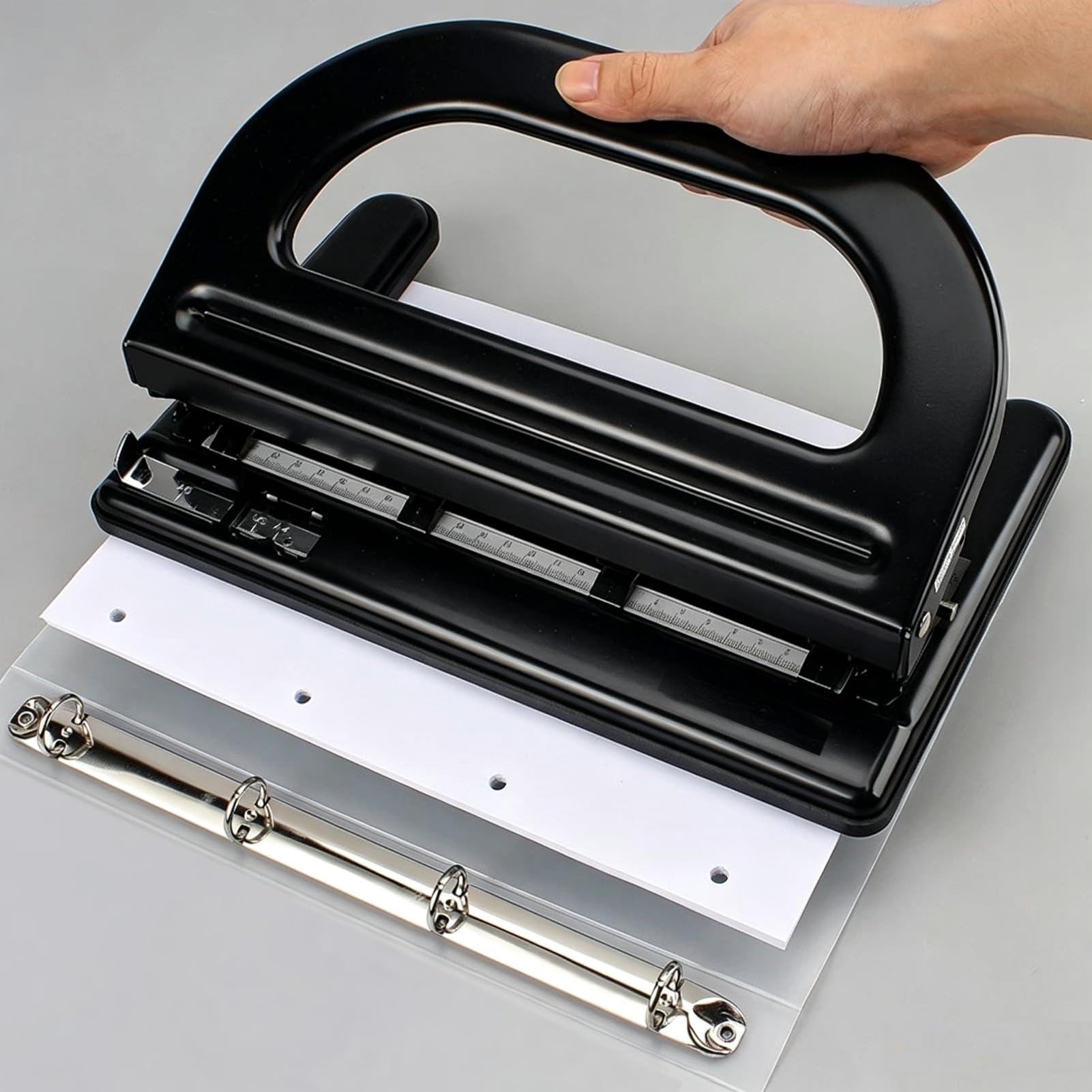 Perforatore per carta a 4 fori, regolabile, nero, 30 pagine, strumento di punzonatura manuale, per scuola, ufficio, raccoglitore, documenti, cancelleria