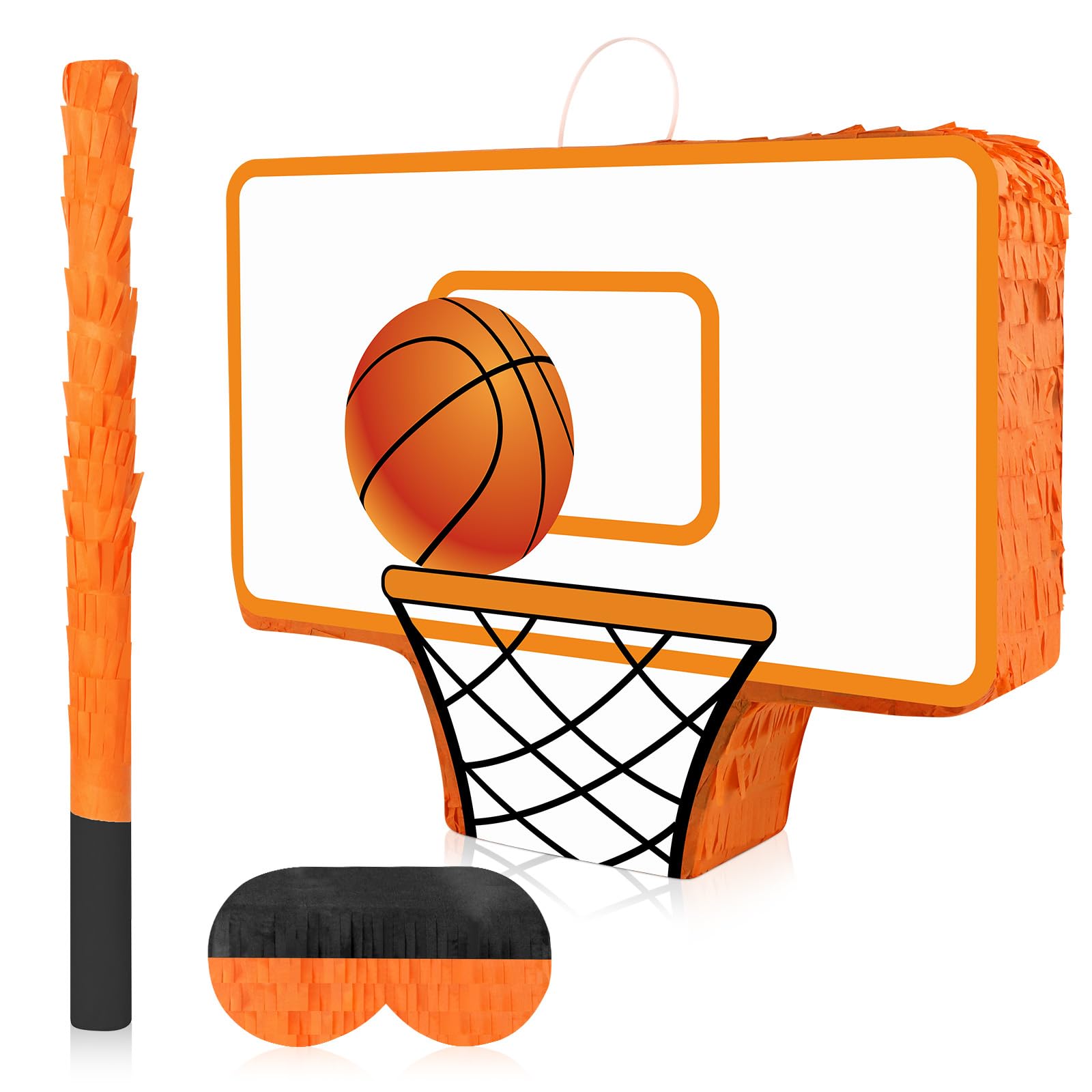Basketball Piñata with Bundle & Blindfold Bat Basketball Birthday Party Decorations Sports Party Supplies for Kids Boys Sports Themed Birthday Carnival Events