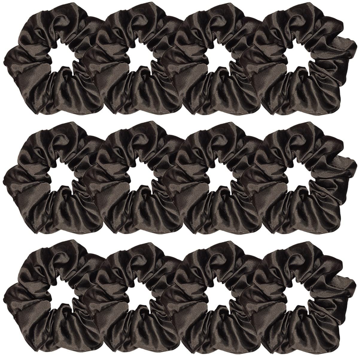 12 Pcs Satin Silk Scrunchies - Soft Hair Ties, Fashion Bands, Bows, Ropes, Elastic Bracelets, Ponytail Holders Hair Accessories for Women and Girls (4.5 Inch, Black)