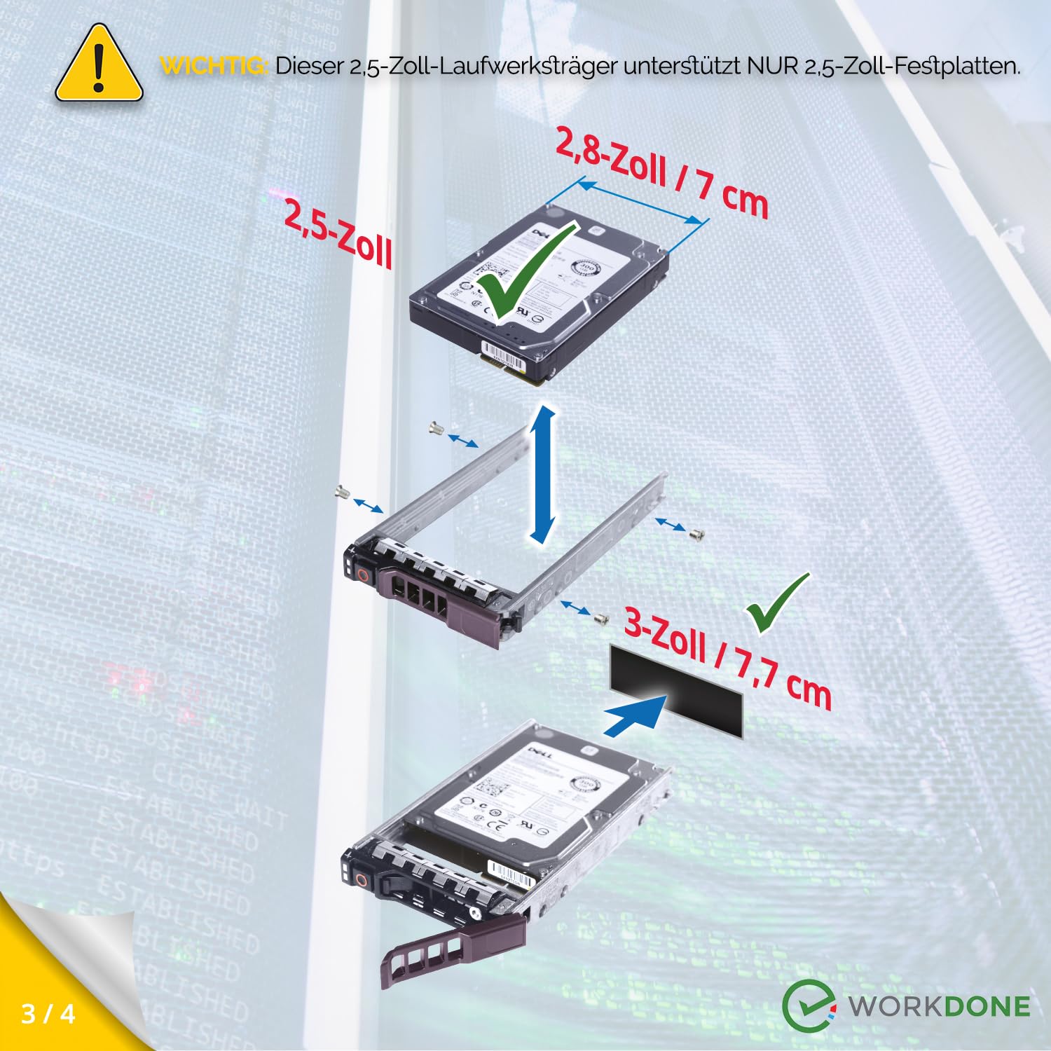 WORKDONE 4er Pack - 2,5-Zoll Hard Drive Caddy Tray Festplattenrahmen - kompatibel für Dell PowerEdge Servern - T440 T640 R330 R430 T430 R630 T630 R730 R830 R930 R320 R420 - HDD Träger Rahmen