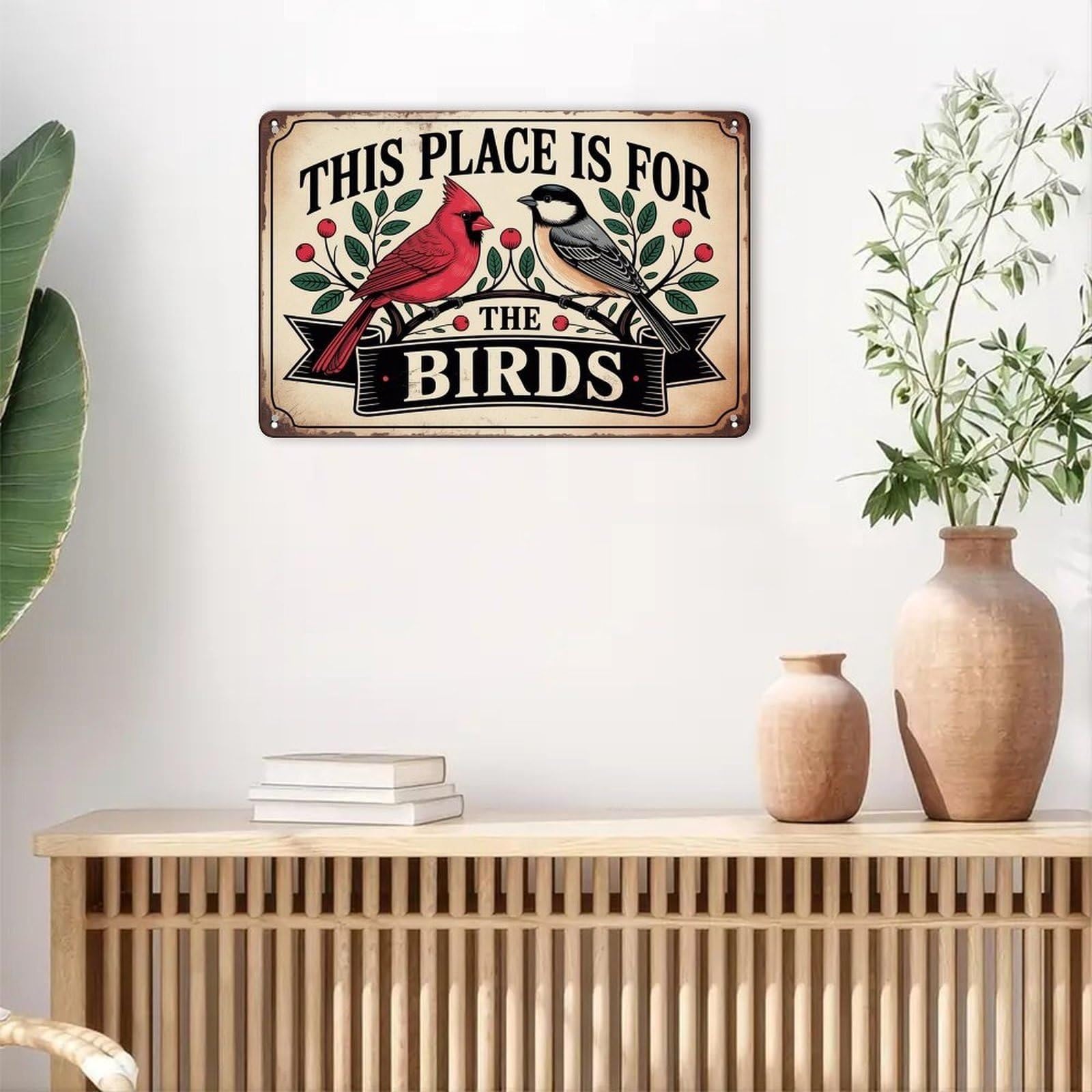 PKNVKZIDK Bird Lover Garden Sign Birds Welcome This Place Is for The Birds Vintage Tin Metal Sign For Yard Porch Outdoor 8 X 12 inch