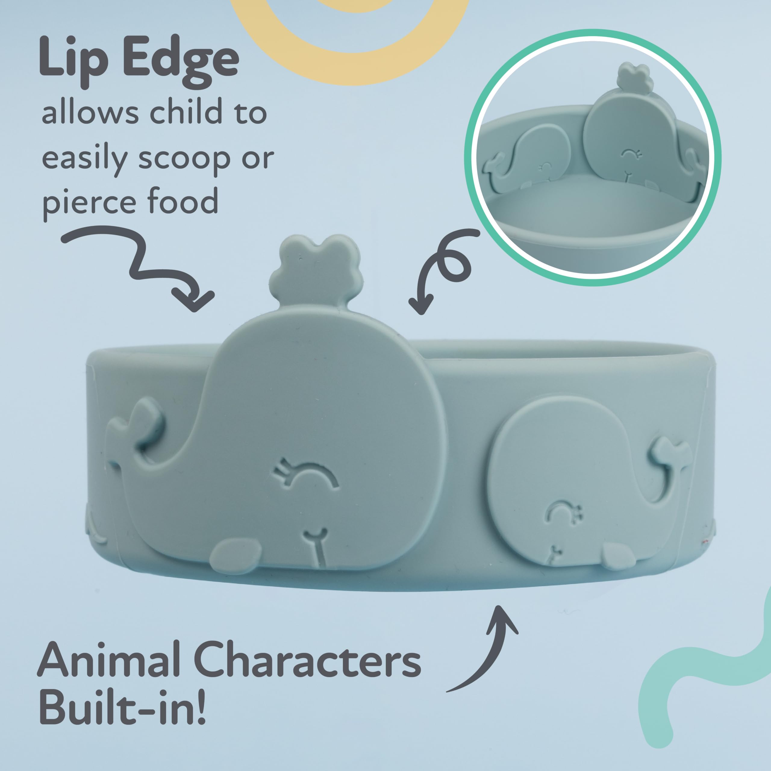 Nuby Animal Friend - Cuenco redondo de silicona para niños pequeños, 6 meses en adelante, ballena azul