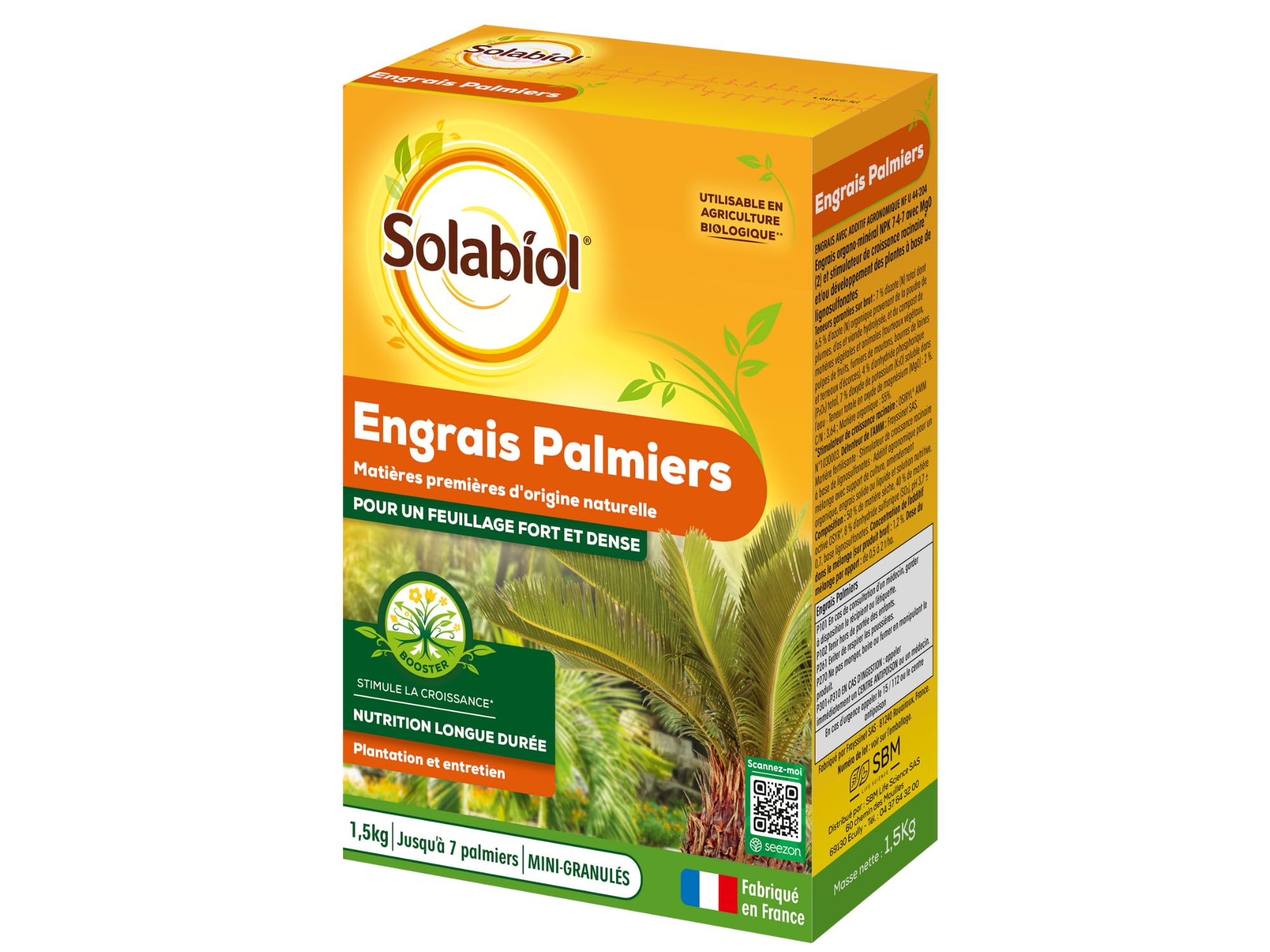 Engrais palmiers Solabiol contre le jaunissement des feuilles 1,5kg