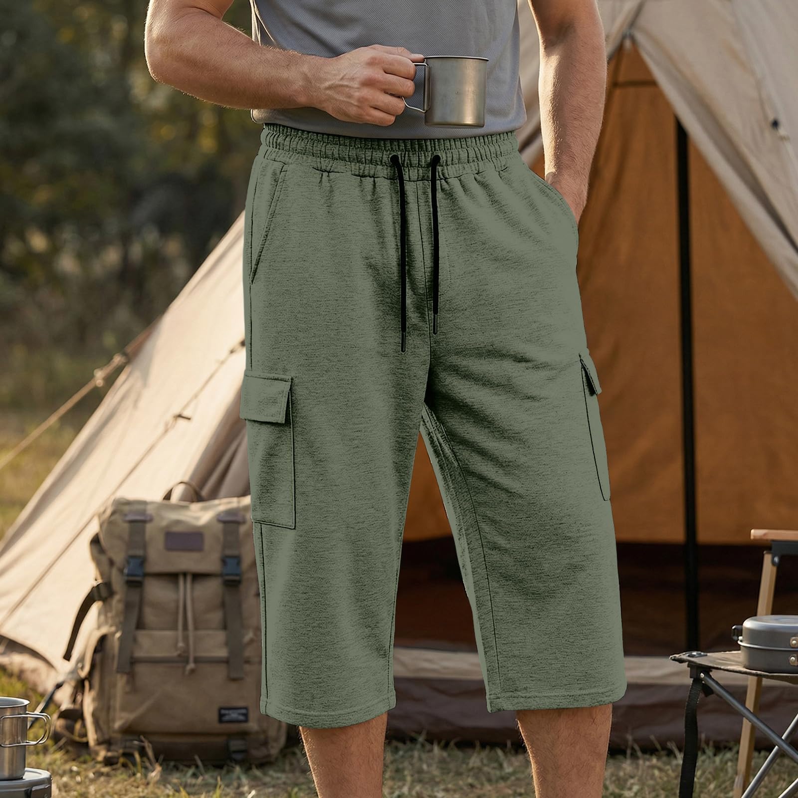 Pantaloncini da escursionismo da uomo, estivi, cargo, con diverse tasche, dritti, baggy