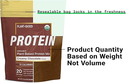 Miniatura 3 de Essential Elements Polvo de proteína de guisante orgánico  Chocolate cremoso  Mezcla vegana a base de plantas baja en carbohidratos  Apto para dieta