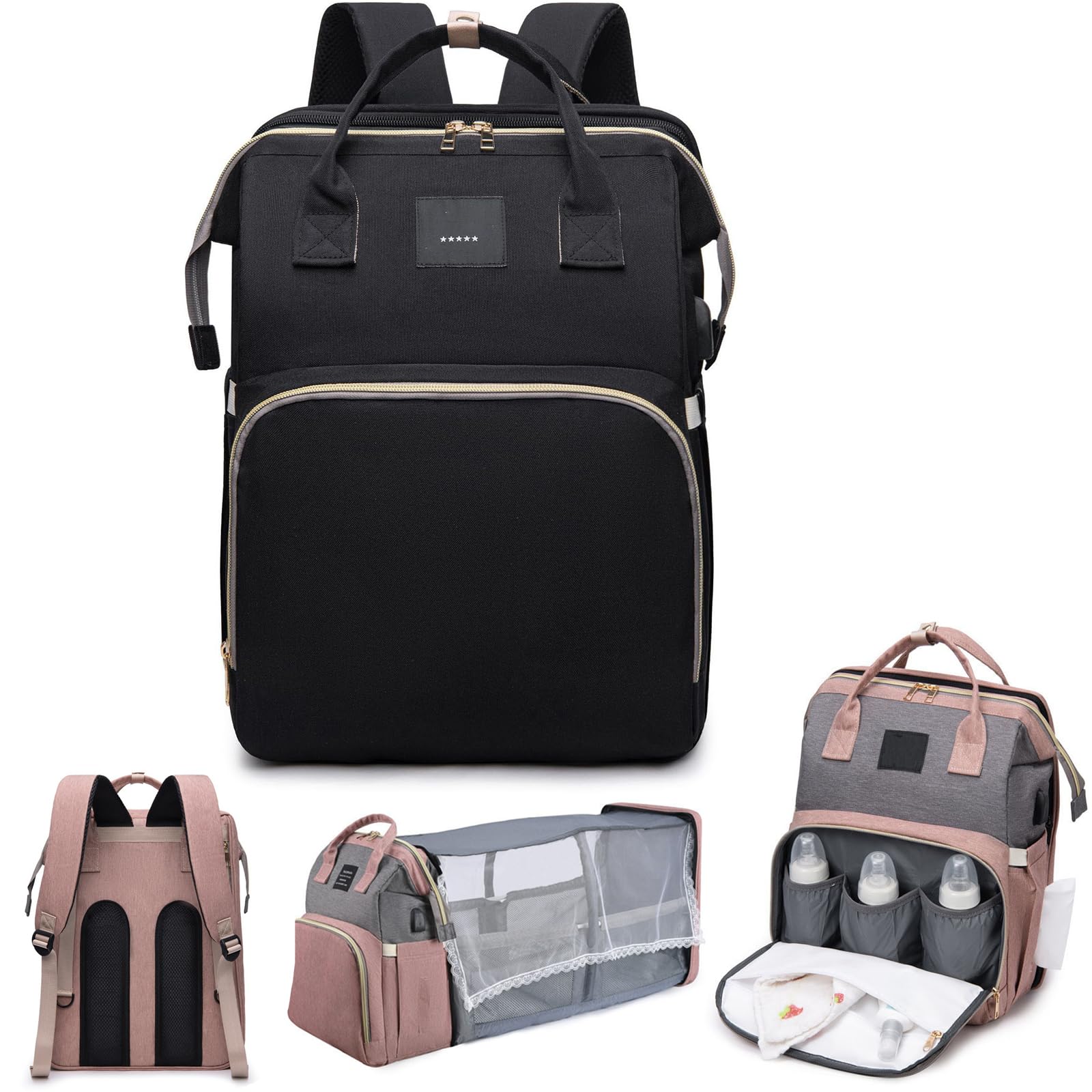 TEENY TRAVELER - Diaper Bag, Baby Changing Bags, Baby Bag for Mum with Portable Changings Mat, Stroller Straps, Multiple Pockets Nappy Changing Backpacks, Babys Essentials for Newborn (#B) — view 10