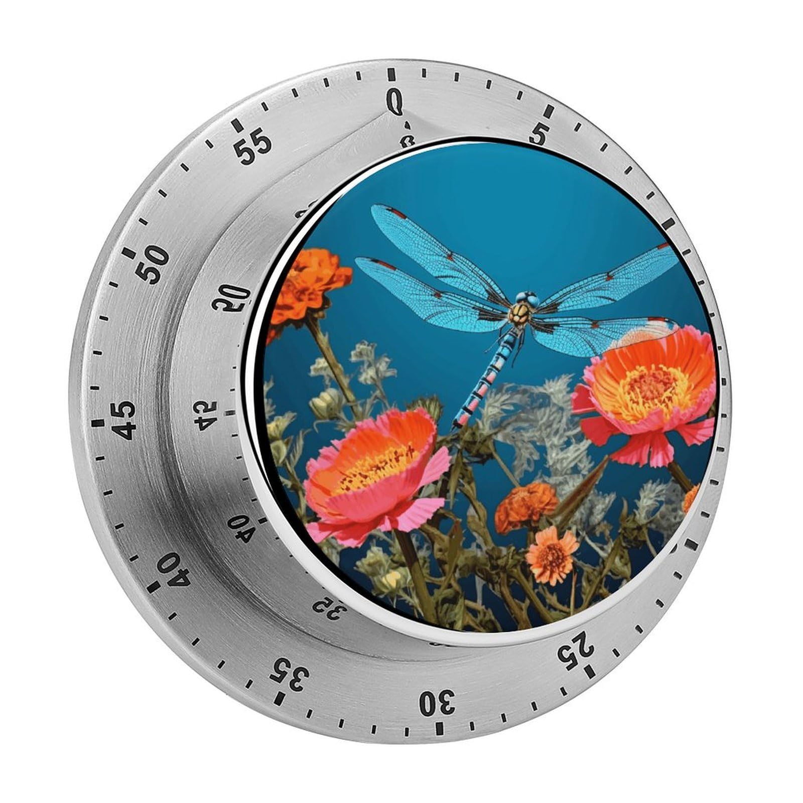 Dragonfly and Flower Timer Desk Productivity Teacher Supplies Kitchen Magnetic Countdown Mechanical Timer for Cooking, Egg, Teacher, Exercise, Oven.