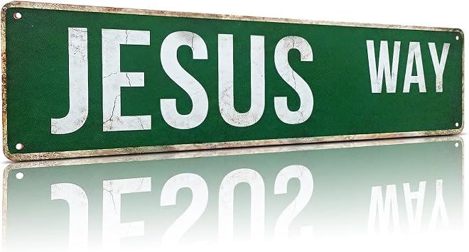 MOSM Jesus Way Metal Street Sign - Christian Wall Decor - Vintage 4" x 15" 0.8mm Thick Aluminum Religious Sign for Home, Church, Prayer Room - Inspirational Faith Gift for Men & Women