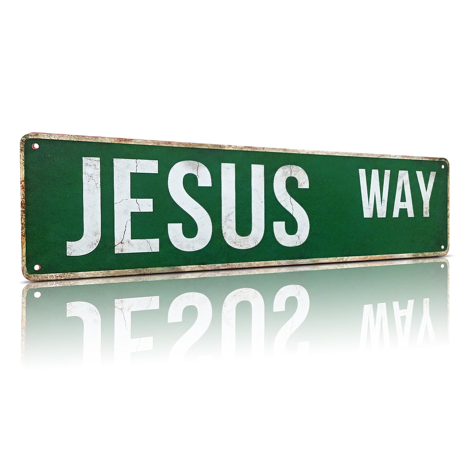 MOSM Jesus Way Metal Street Sign - Christian Wall Decor - Vintage 4" x 15" (0.8mm Thick) Aluminum Religious Sign for Home, Church, Prayer Room - Inspirational Faith Gift for Men & Women