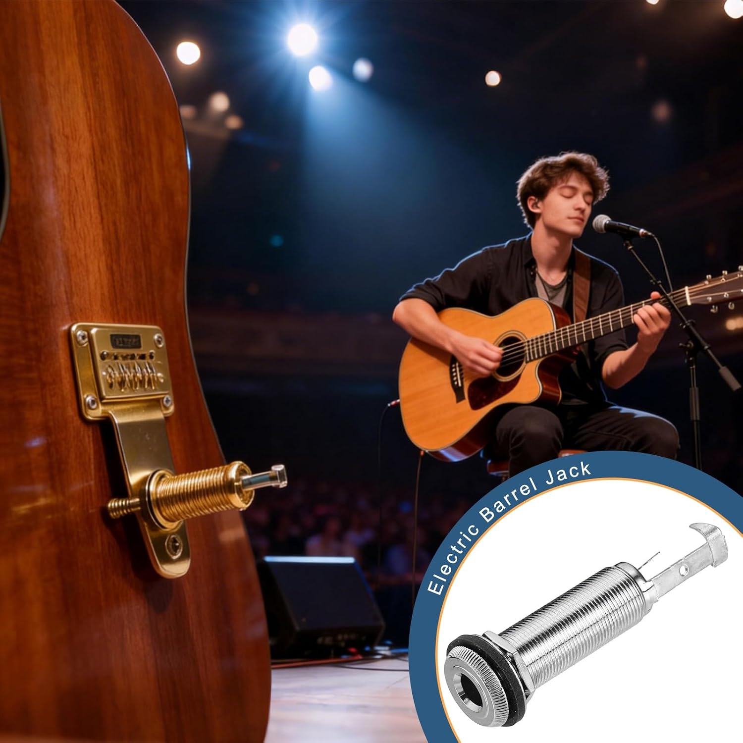 MECCANIXITY (6.35mm)1/4" Guitar Jack Cylinder Metal Threaded Stereo Input/Output Barrel Endpin Jack Socket for Electric Guitars Bass Instruments Accessories, Chrome Plated