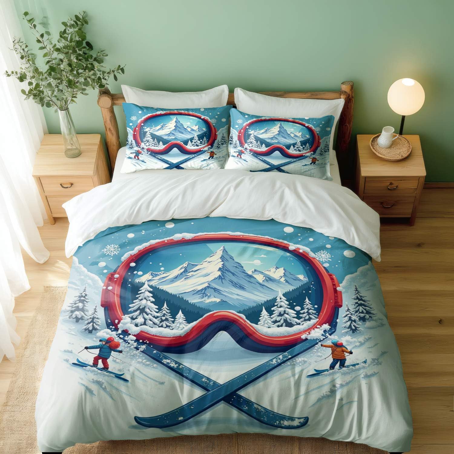 Parure de lit housse de couette imprimée montagnes grand confort double