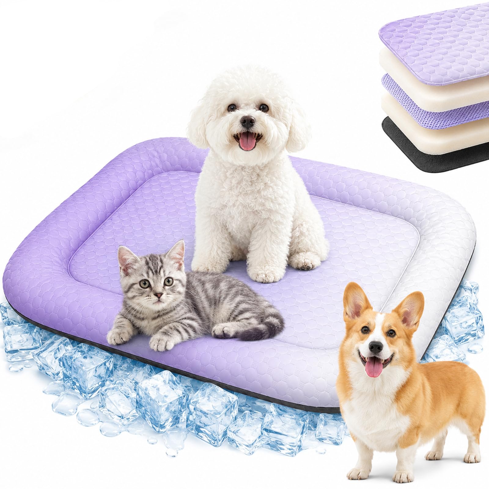 Cooling Mat for Dogs & Cats, Ice Silk Pet Cooling Bed ，purple：XL