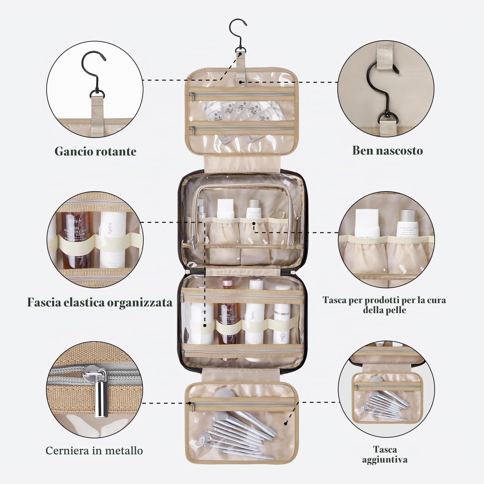 IDEATECH Borse da Toilette per Donna, Beauty Case da Viaggio, Borsa da Toilette Grande da Viaggio Borsa da Toilette Appesa, Borsa da Trucco Donna, Organizer Cosmetico per Donne (Nero)