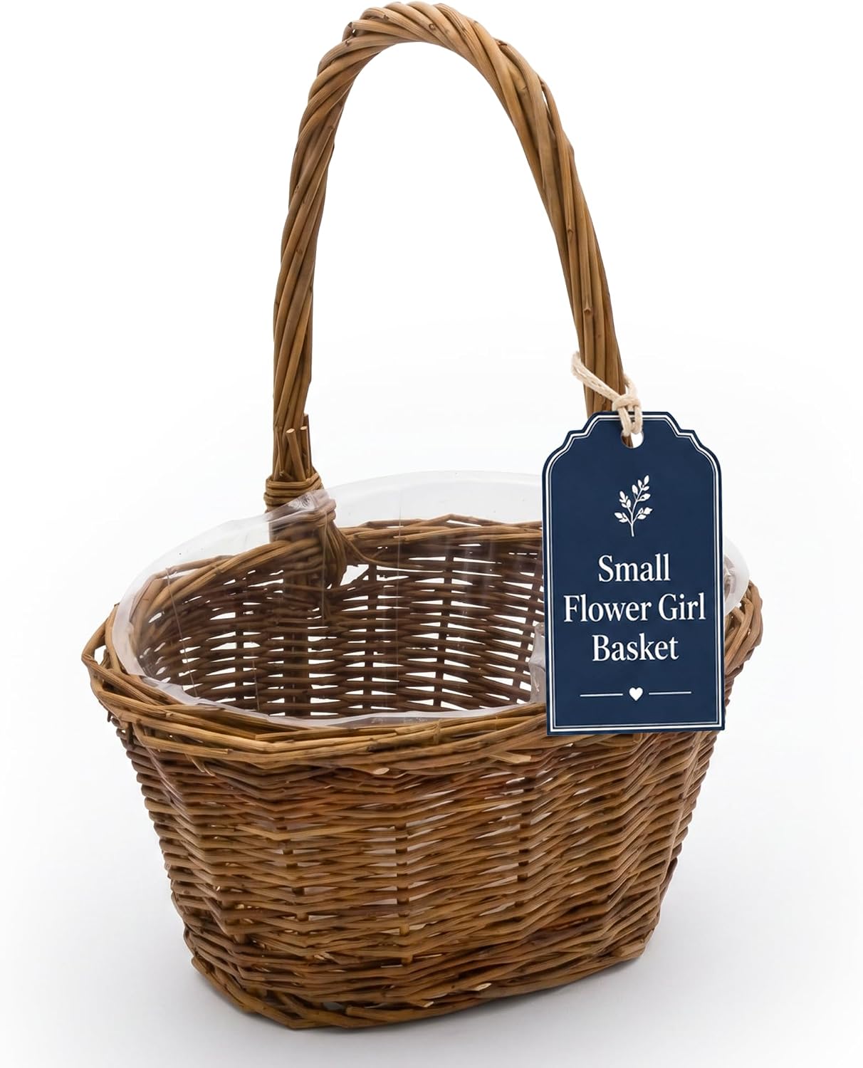 Flower Girl Basket for Wedding, Small Oval Wicker Flower Basket with Handle & Plastic Liner, Willow Gift Basket for Easter, Baby Shower & Decor, 8.9" x 6.8" x 10.5" – Royal Imports