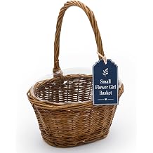 Royal Imports Small Oval Flower Girl Basket for Wedding 8.9" x 6.8" x 10.5" | Wicker Flower Basket with Handle & Plastic Liner, Willow Gift Basket for Easter, Baby Shower & Decor