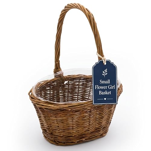 Flower Girl Basket for Wedding, Small Oval Wicker Flower Basket