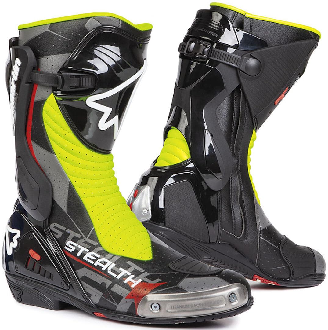 StylmartinStealth Evo Air Motorcycle Boots, Black Yellow, 11.5 UK