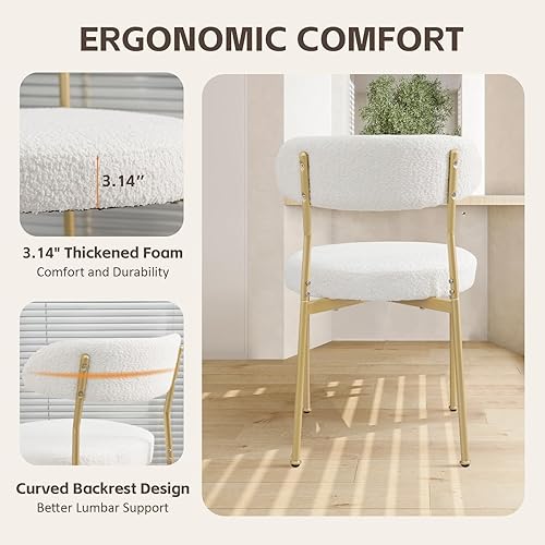 Miniatura 6 de SoarFlash Sillas de comedor, Beige Boucle Sillas de comedor Juego de 4, sillas de comedor de cocina con respaldo curvado tapizado de mediados de