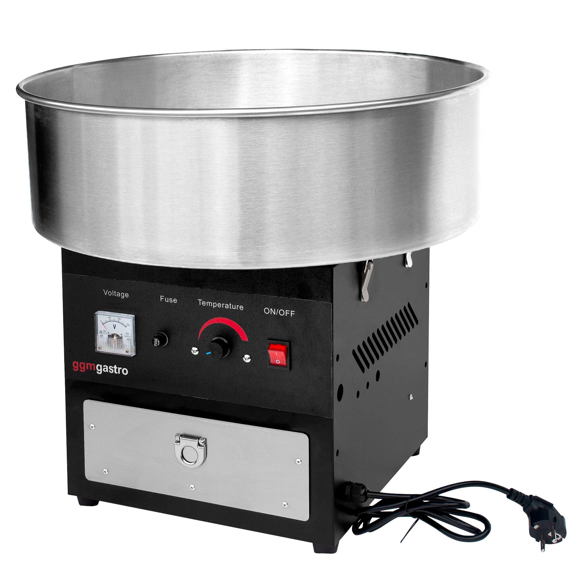 GGM Gastro | ZWJ950S#SPSZWJ | Zuckerwattemaschine - Ø 520mm - 950 Watt - Schwarz - inkl. Hygieneschutz