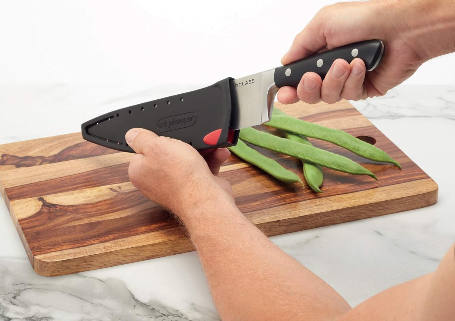 MasterClass Chef Knife with EdgeKeeper Knife Sharpener Sheath, Stainless Steel, 20 cm