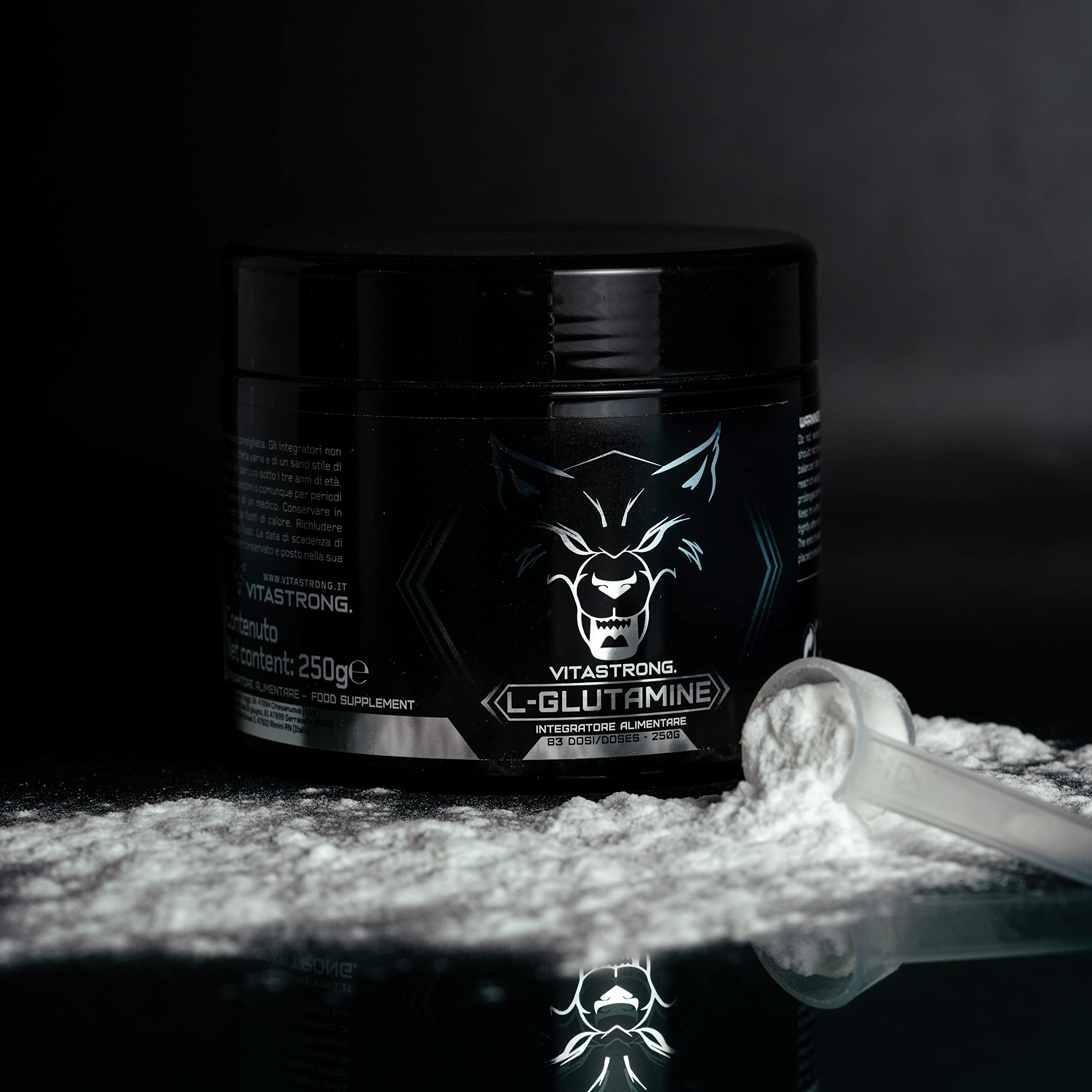 Glutammina in Polvere Vitastrong 250g (83 Porzioni), Stimola GH Ormone della Crescita, L-Glutammina Senza Additivi Superflui per Post Workout Recupero Muscolare, Misurino Incluso