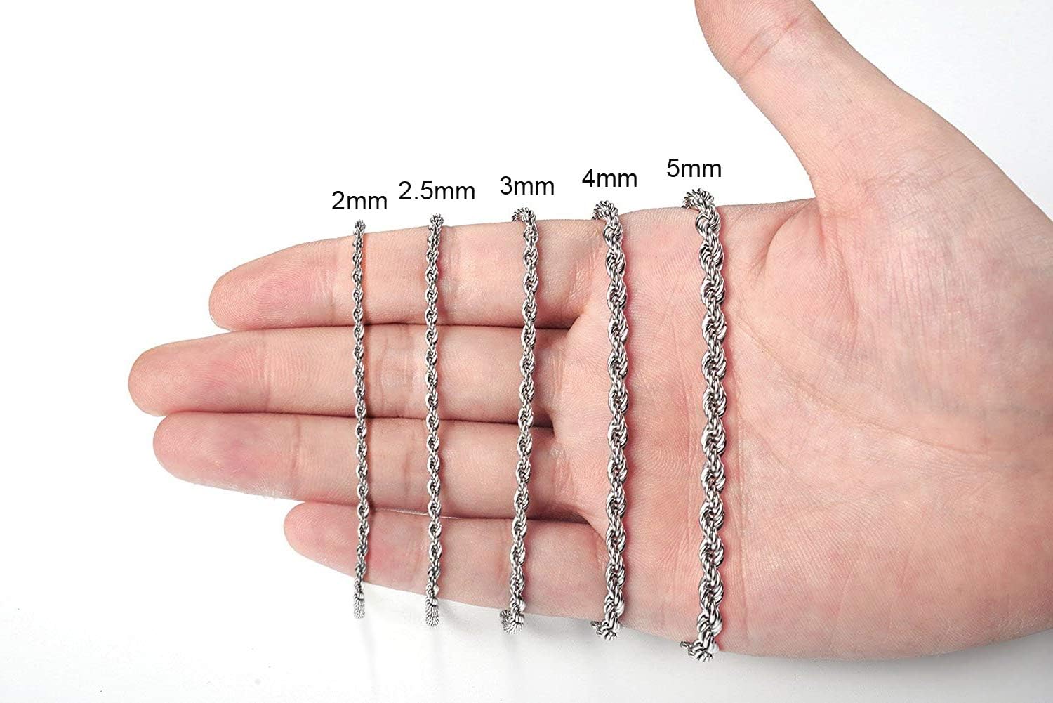 Savlano 2mm-5mm Stainless Steel Rope Twist Necklace Chain For Men & Women Comes in 16-30 inches Gift Box - Image 3