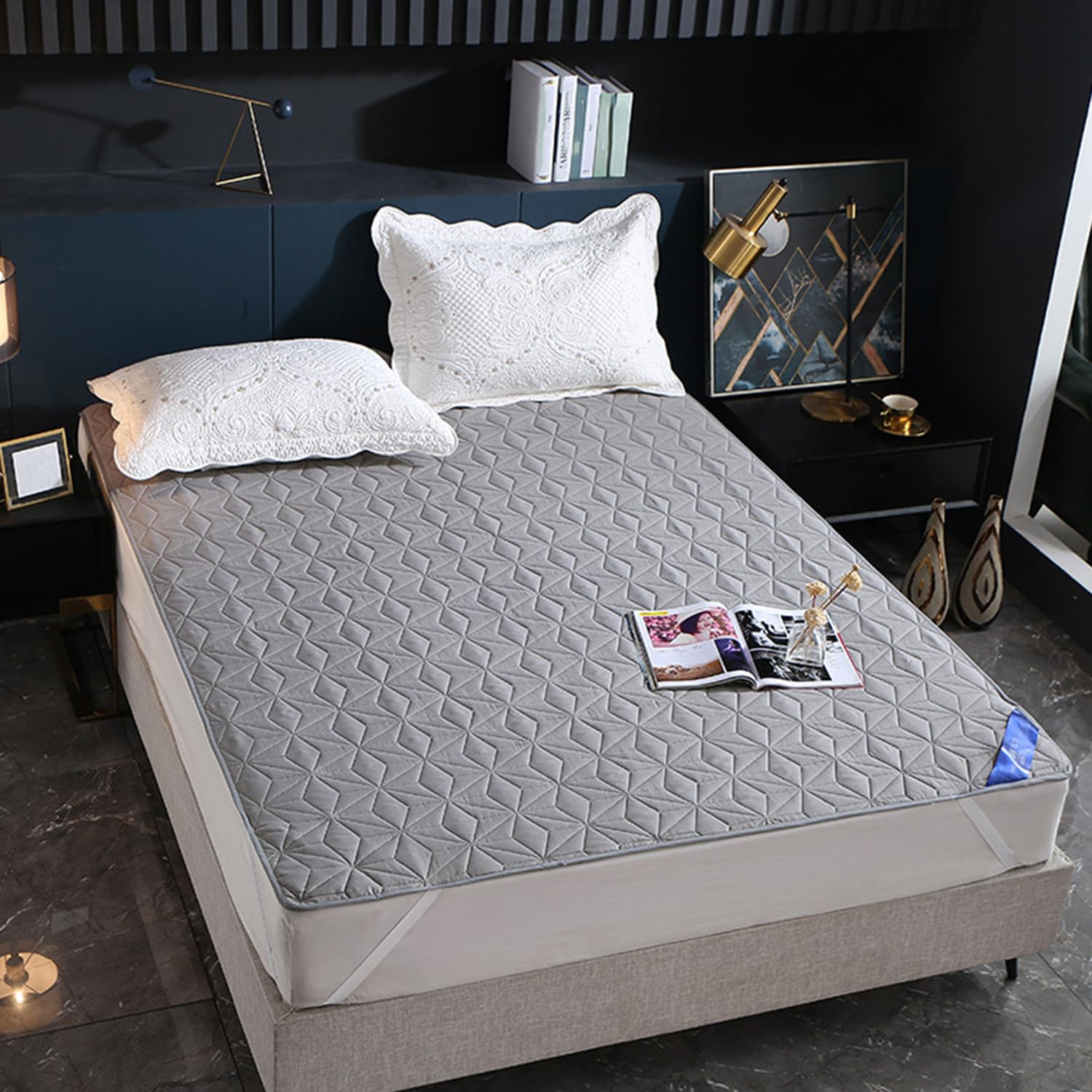 LDLCYCN ,grey1,90 * 200cm, Waterproof Mattress Protector Cover Bed Pad Cover with 4Corner Elastic Band