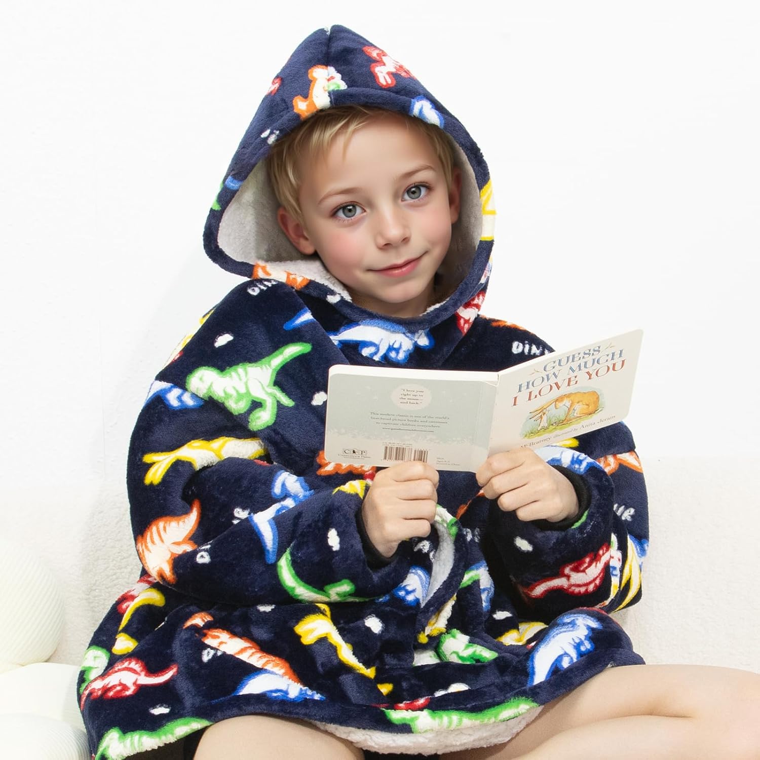 REXEO Wearable Blanket Hoodie for Kids Fleece Sweatshirt Blanket Dinosaur Gifts for Boys Girls Flannel Hooded Blanket with Pocket and Sleeves for Kids - Image 7