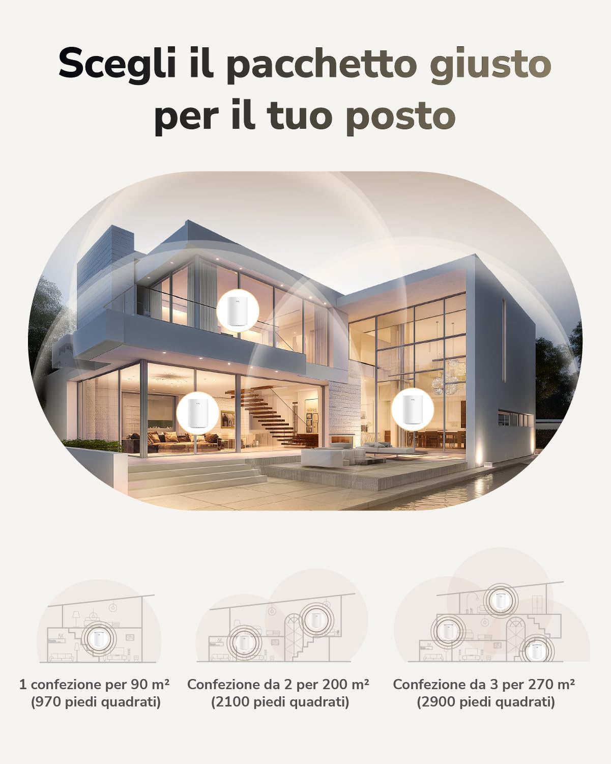 Cudy BE3600 Gigabit Wi-Fi 7 Sistema Mesh, 270 m², M3600 3-Pack | Wi-Fi 7 dual-band da 2882+688 Mbps, 3 porte GbE, rete mesh senza interruzioni, VPN WireGuard/OpenVPN/IPsec, MLO