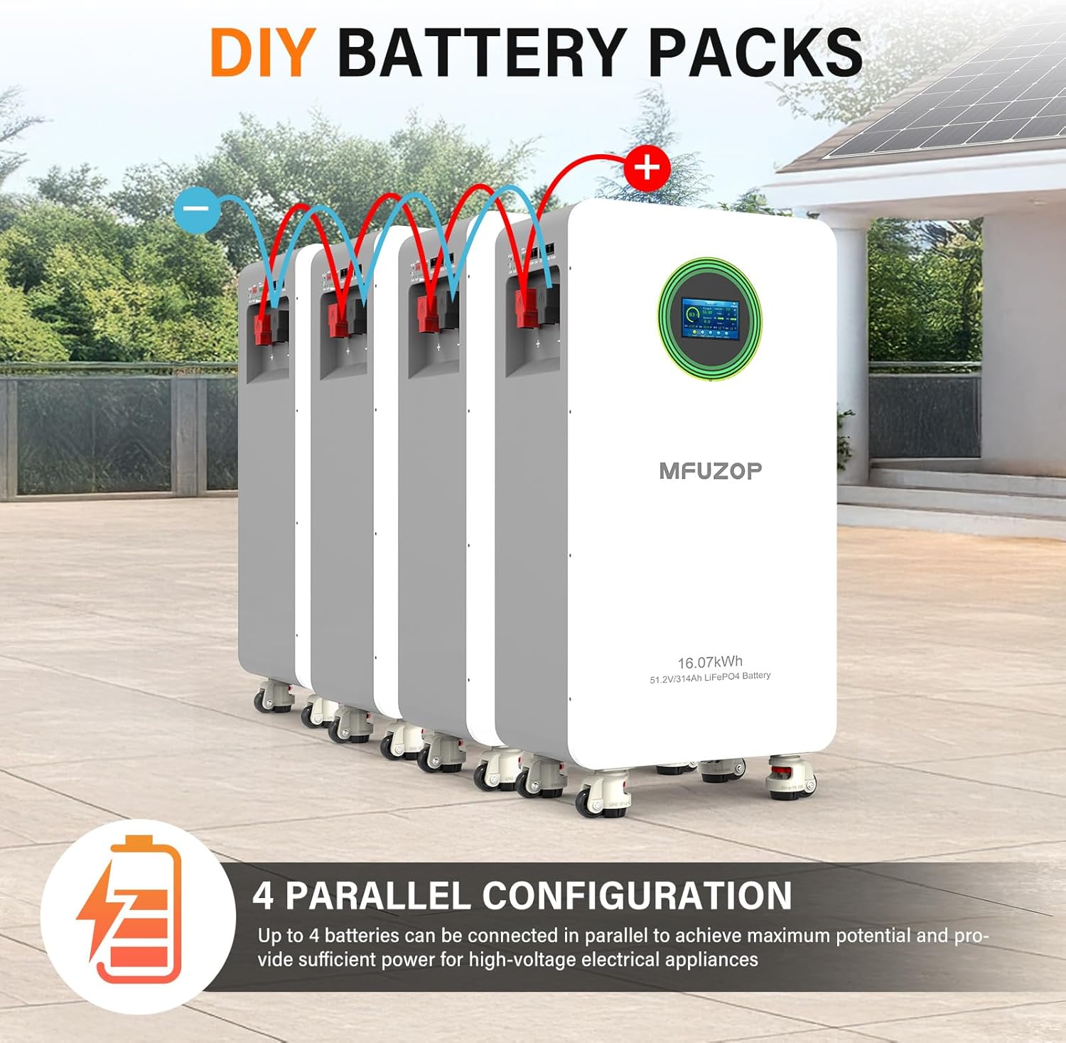 Four MFUZOP batteries connected in parallel for increased power