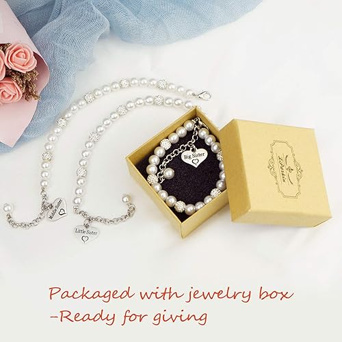 Miniatura 7 de LParkin Juego de pulseras para hermanas grandes, pequeñas y medias, regalo de joyería de perlas