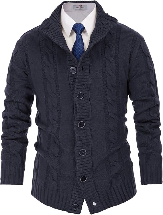 PJ PAUL JONES Men's Button Down Sweaters Stand Collar Knitted Cardigan