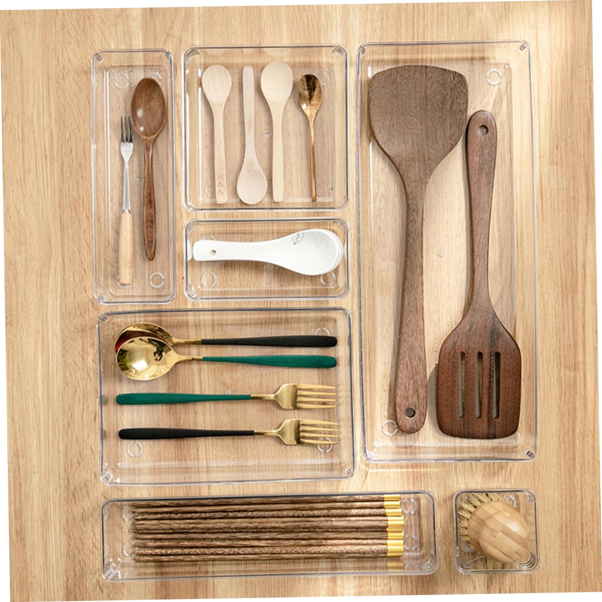 BESTYASH Set di Organizer per Cassetti in Pet Multiuso, Design Multifunzionale Dimensioni, per Utensili da Cucina e Piccoli Oggetti su Scrivania e Casa