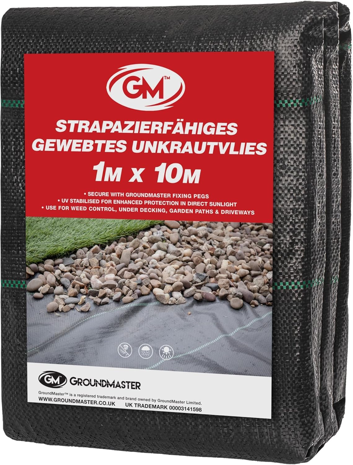 GroundMaster Unkrautvlies Extra Stark (1 m Breit x 10 m Lang) - 100g/m² Unkrautvlies Wasserdurchlässig, Bodengewebe Unkrautflies für Garten, Hochbeet, Einfahrt usw., Anti Unkrautvlies Pflanzfolie
