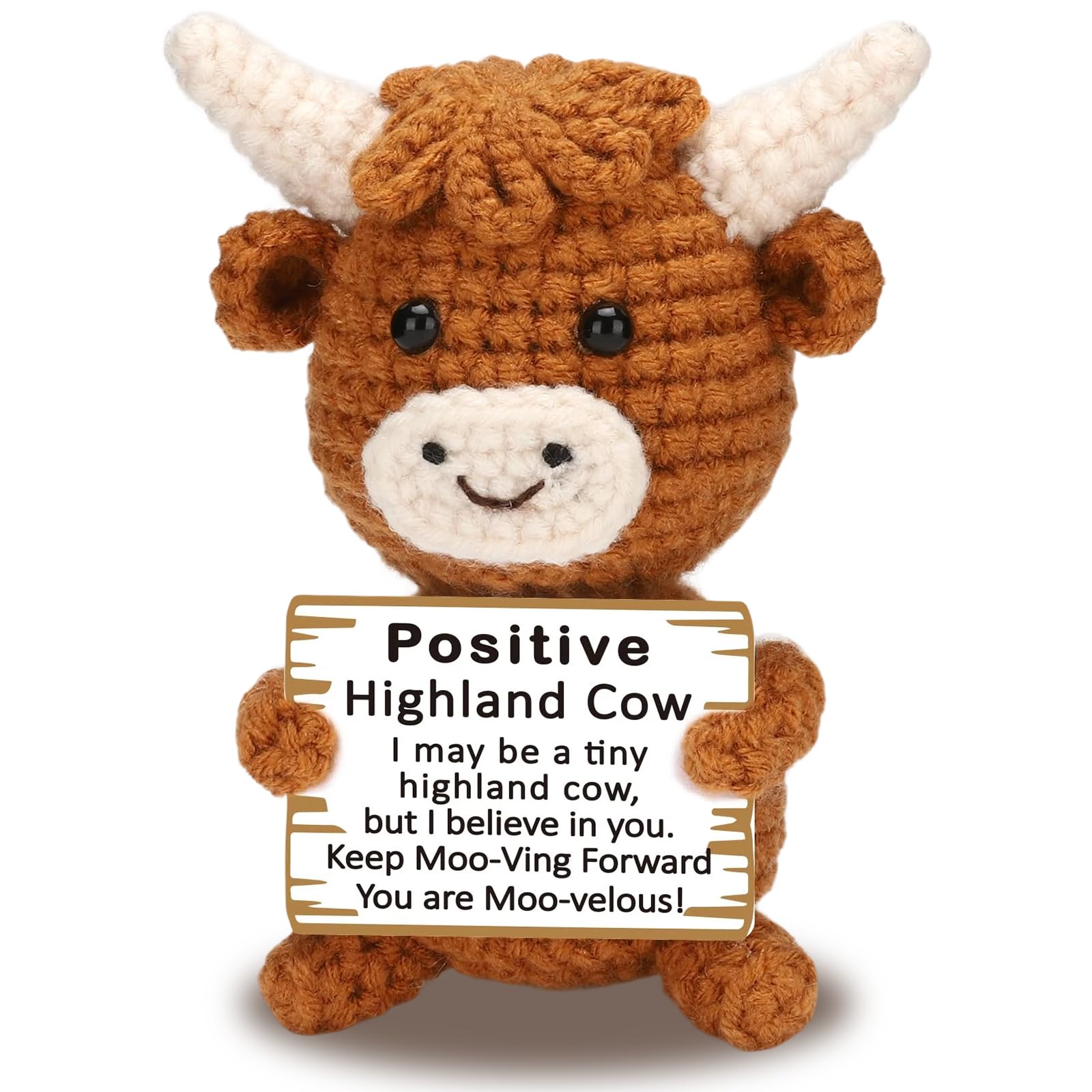 Clyrax Highland Cow Gifts for Women & Men, Positive Crochet Animals With Positive Card, Cute Emotional Support Crochet for Birthday, Christmas, Friends, Good Luck Gifts