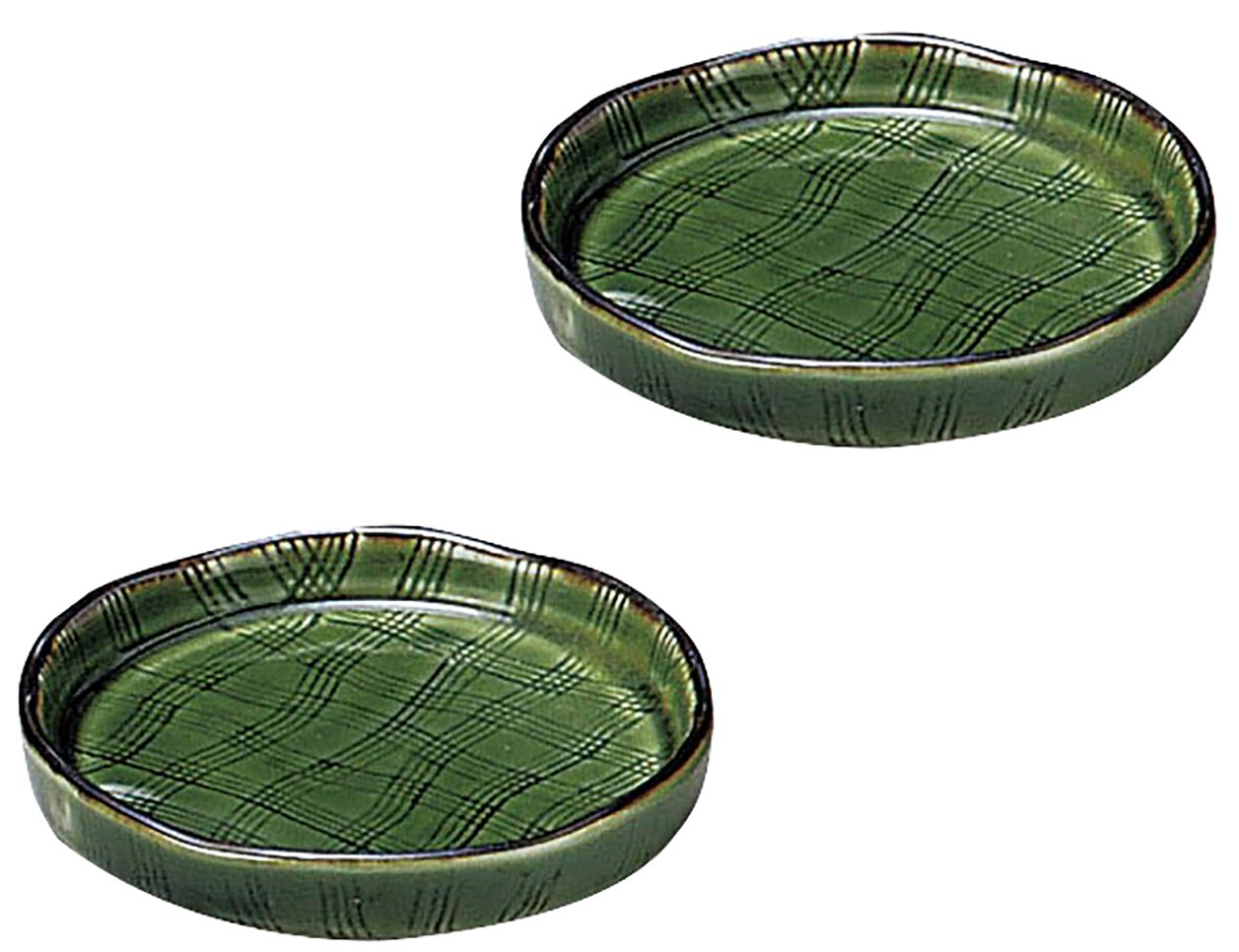 Banko Ware 10439-2 Noodle Dish, Round Small Plate, Yakumi Plate, Set of 2, Oribe Diameter 3.5 inches (9 cm), Buckwheat Dishes, Made in Japan : Home & Kitchen