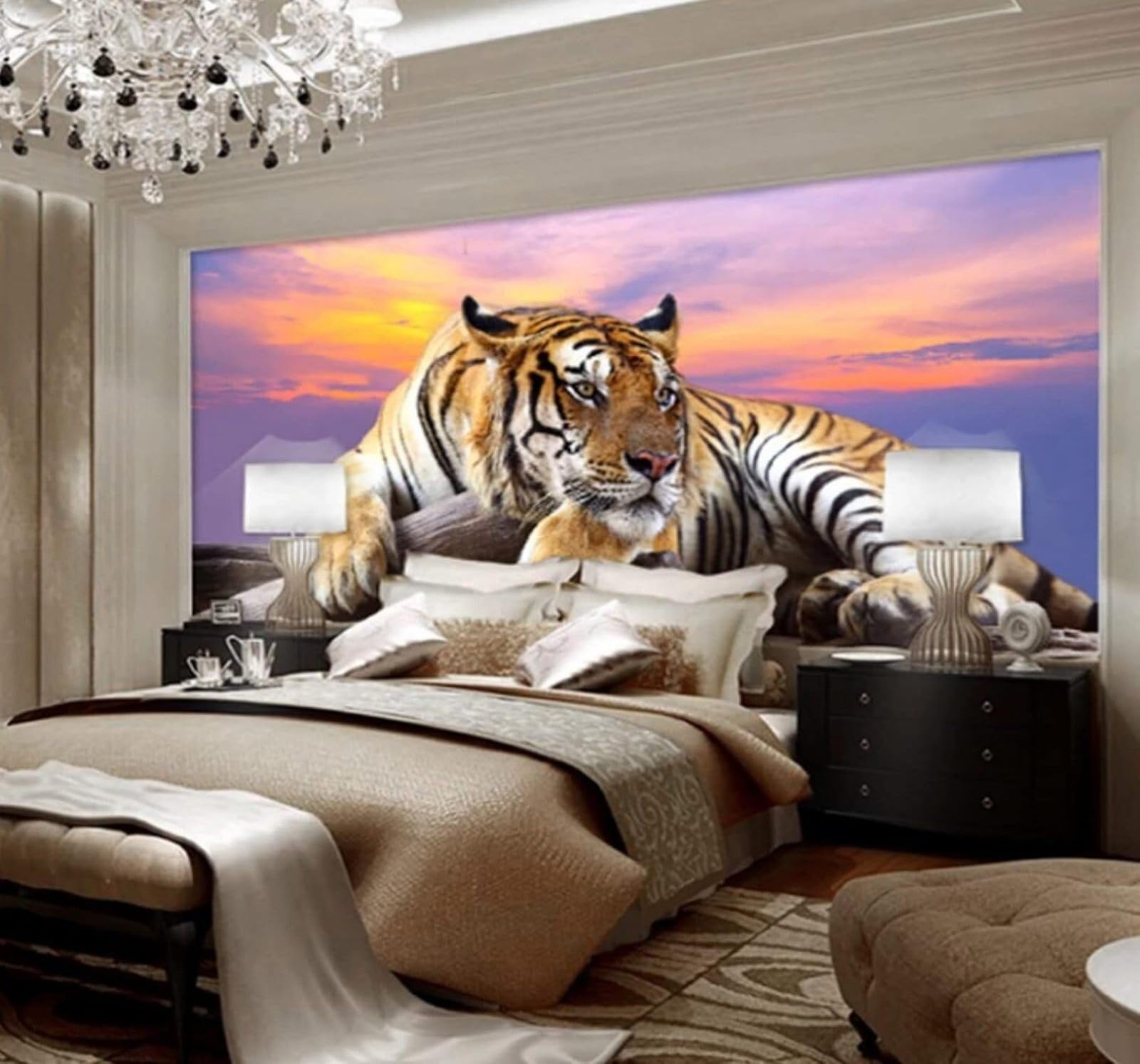 XLMING Beautiful Sky Three Dimensional Tiger Animals 3D Wallpaper Luxury Silk Study Dining Feature Sofa Grey Bedroom Living Room Tv Decorative Wall-350cm×256cm