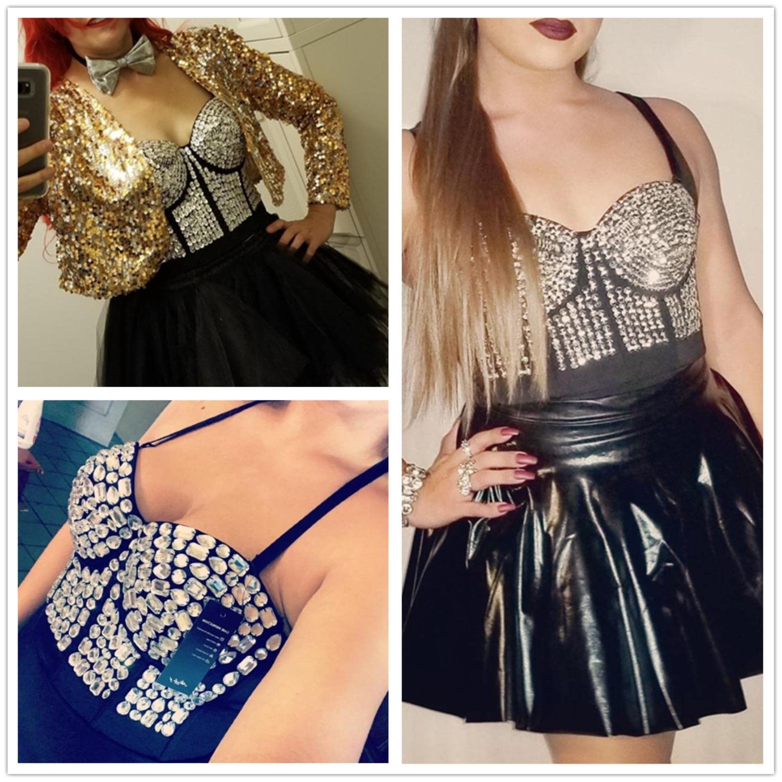 YOND Autumn Woman Tank Tops Punk Beading Diamond High End Women Corset Push Up Bustier y2k Bra Camis Crop Top Ladies Clothes-5-black, XL-40