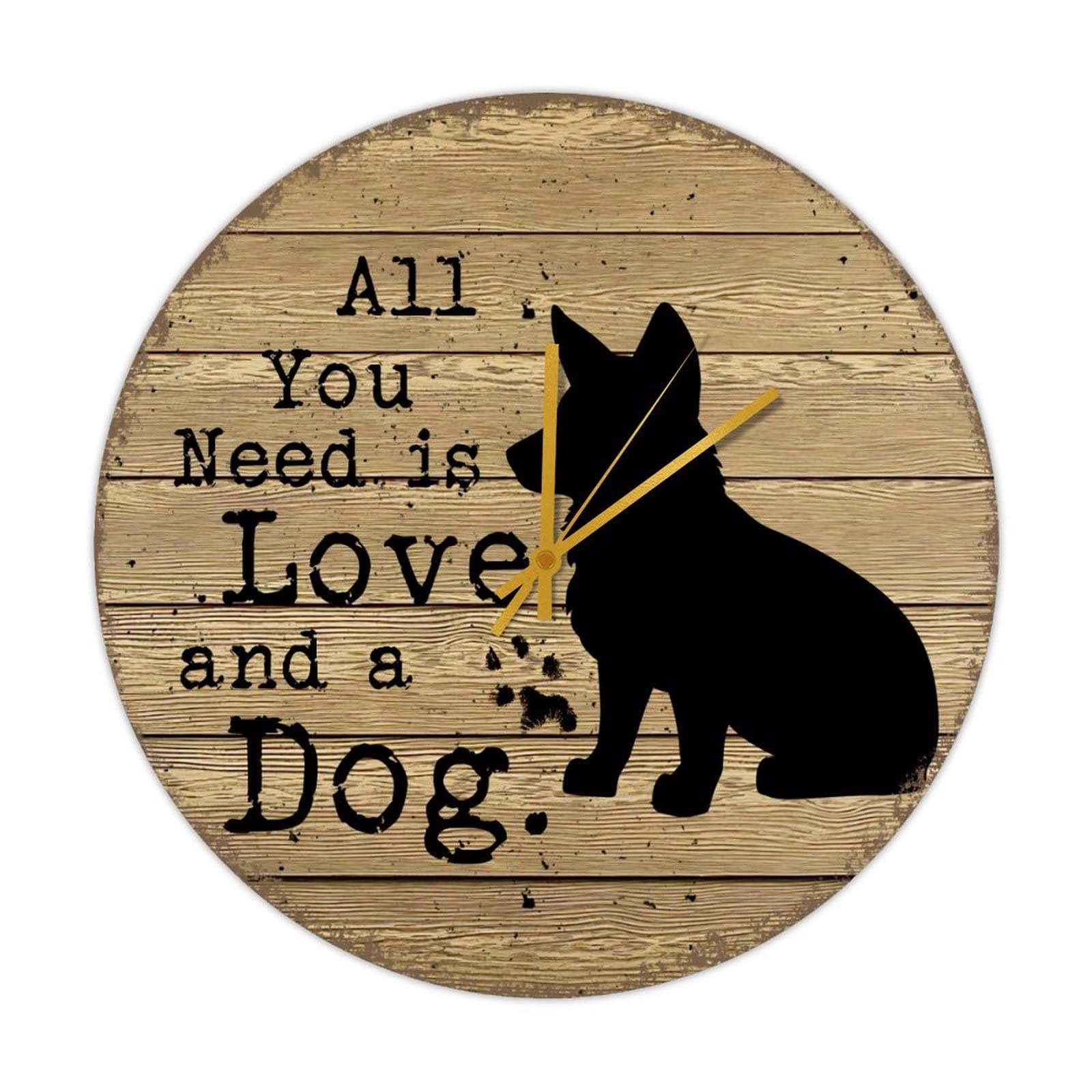 Horloge ronde en bois All You Need Is Love And A Dog rustique 38cm