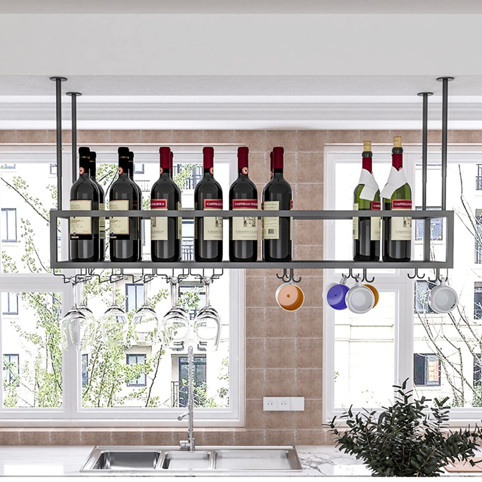 Casier à vin suspendu gain de place étagère à verres plafond pour cuisine