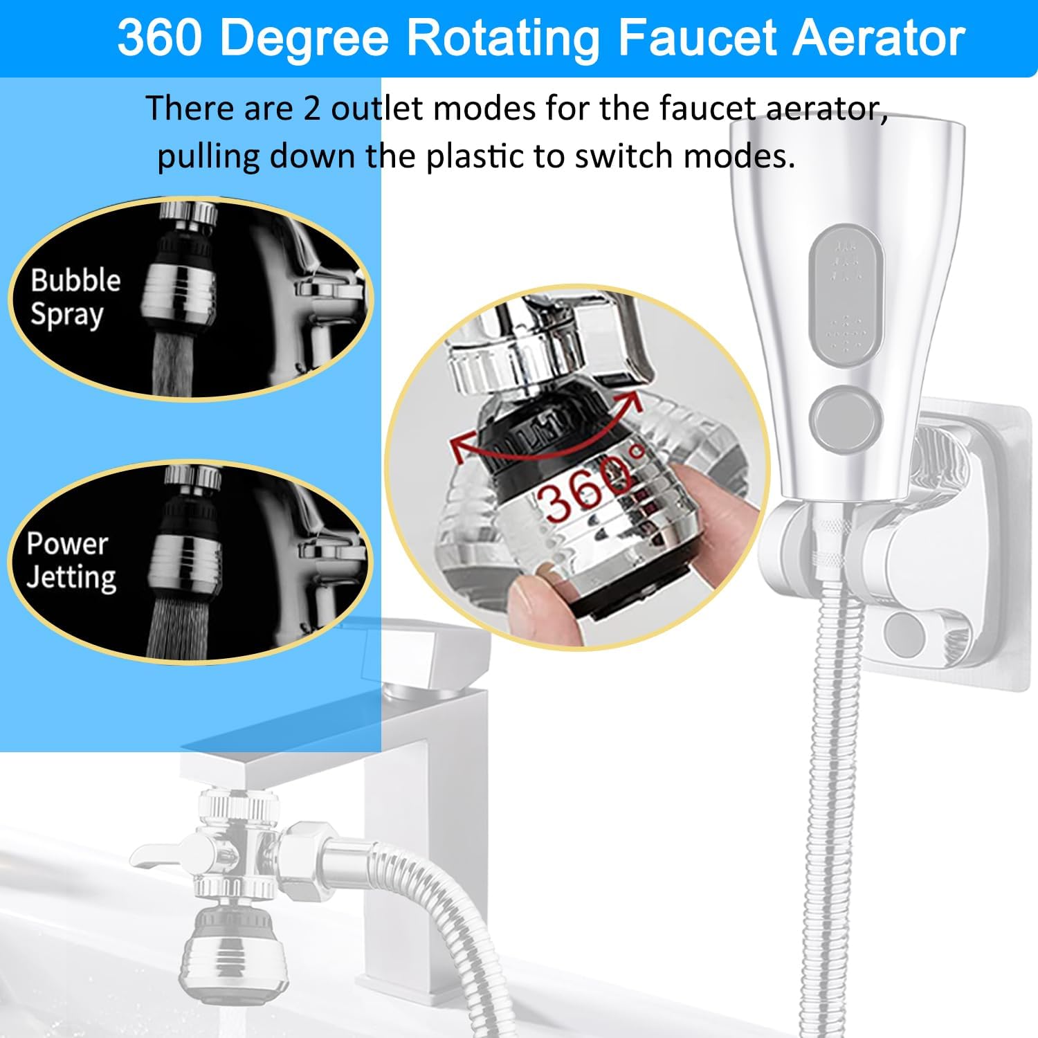 Kitchen Faucet Sink Sprayer Attachment, Sink Hose Sprayer with Aerator For Faucet with Brass Diverter & Stainless Steel Hose for Kithcen,Laundry Room, Bathroom Pet Shower,Hair Washing (Chrome)