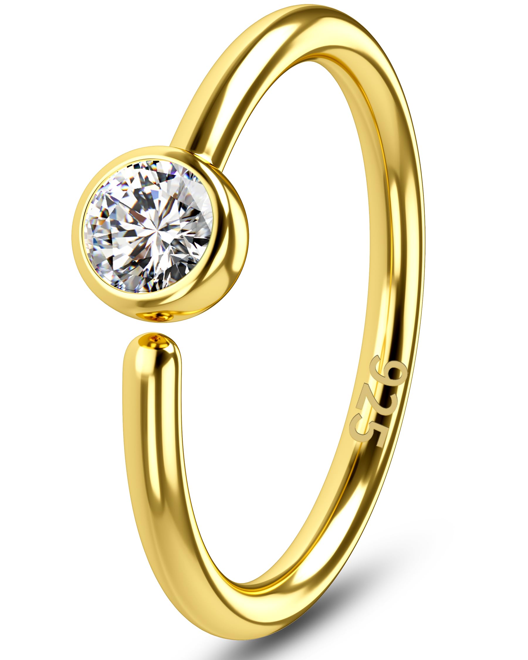 OUFER 20G Anello Naso Gold Seamless Open Piercing Naso Argento 925 CZ Trasparente Piercing Naso Nostril 10 mm Nose Piercing Nose Hoop Piercing Naso Donna Anellino