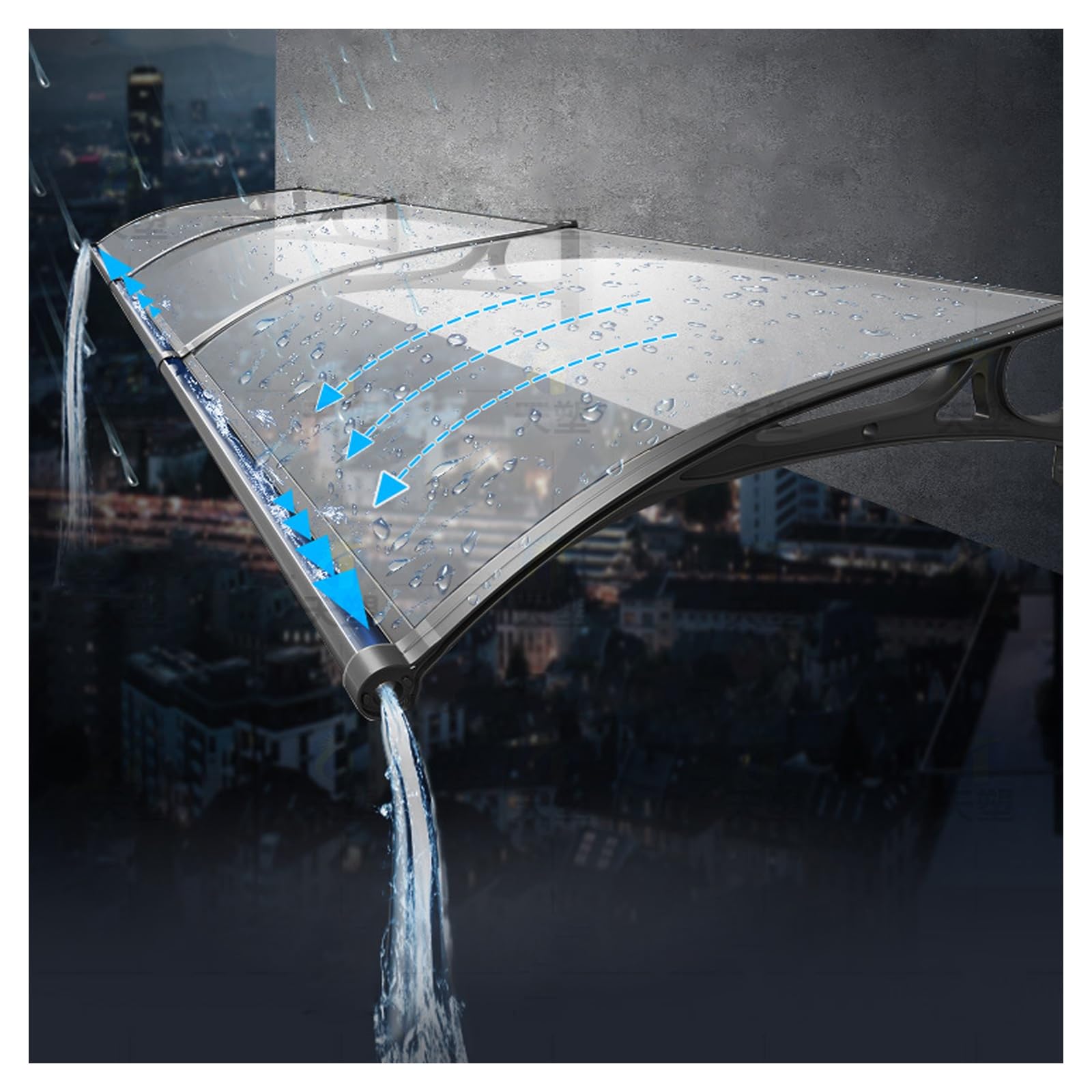 LWJSOCP Aluminum Canopy for Windows & Doors - UV & Rain Protection Solid Sheet Overhang with Sink Design Polycarbonate 120x150cm (47x59in)